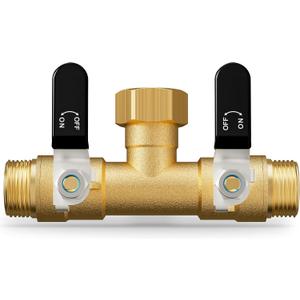 Hose Splitter 2 Way, Heavy Duty Brass Garden Hose Splitter, Water Hose Bib Spigot Splitter with 0.59" Full Flow Ball Valve Outlet & Shut-Off Valve 3/4'' Connector Outdoor Water Faucet Adapter