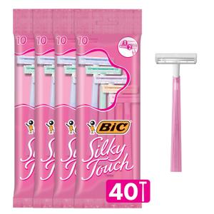 BIC Silky Touch Women's Disposable Razors, With 2 Blades, Pretty Pastel Razor Handles, 40 Count Value Pack of Shaving Razors