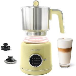 LVNASST Stainless Steel Milk Frother and Steamer, 12oz Electric Milk Warmer & Foam Maker, 3in1 Hot Cold Frothing, Warm Thick Foam for Macchiatos, BPA Free, Yellow