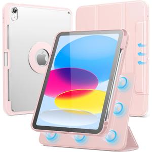 SPARIN Case for iPad A16 11th/10th Generation 2025/2022 (11"/10.9") with Pencil Holder, Magnetic Detachable Hybrid Stand, Portrait/Landscape Angle, Clear Protective Case, Auto Wake/Sleep-Pink