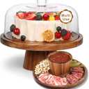Bellsal Acacia Wood Cake Stand with Lid - 12in Round Cake Holder, 2-in-1 Dessert Table Display Set & Charcuterie Board for Cheese, Chips & Dips, Nachos, Fruit Platter, Large Acrylic Cake Dome Cover