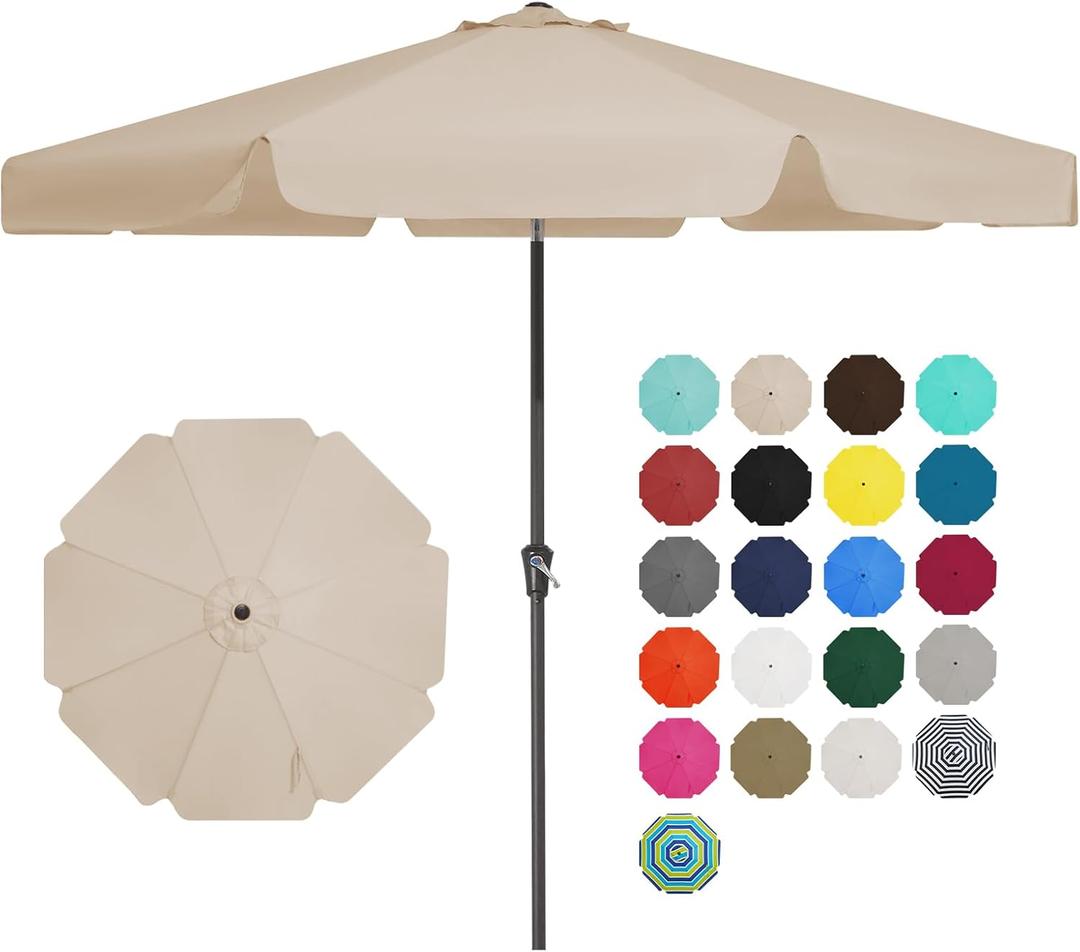 JEAREY 9 FT Patio Umbrella Outdoor, Table Umbrellas Market Umbrella w/Push Button Tilt/Crank, 8 Sturdy Ribs(Beige)