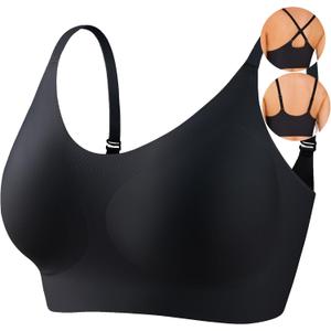 PRETTYWELL Bras for Women Comfort Seamless Bra, Cross Back Adjustable Bralette Bra, Wireless Everyday Bras for Women A-C Cup, M