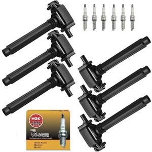 MCK Ignition Coil Packs UF648 & NGK Spark Plugs 97390 Set Compatible With Dodge Durango Avenger Journey Jeep Wrangler Grand Cherokee JK Challenger Dart Chrysler 300 3.6 3.6L V6 2011-2019 Set of 6