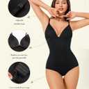 Irisnaya Women's Plunge Deep V Neck Bodysuits with Built in Bra Sleeveless Double Lined Body Suits Tops (Black, L)