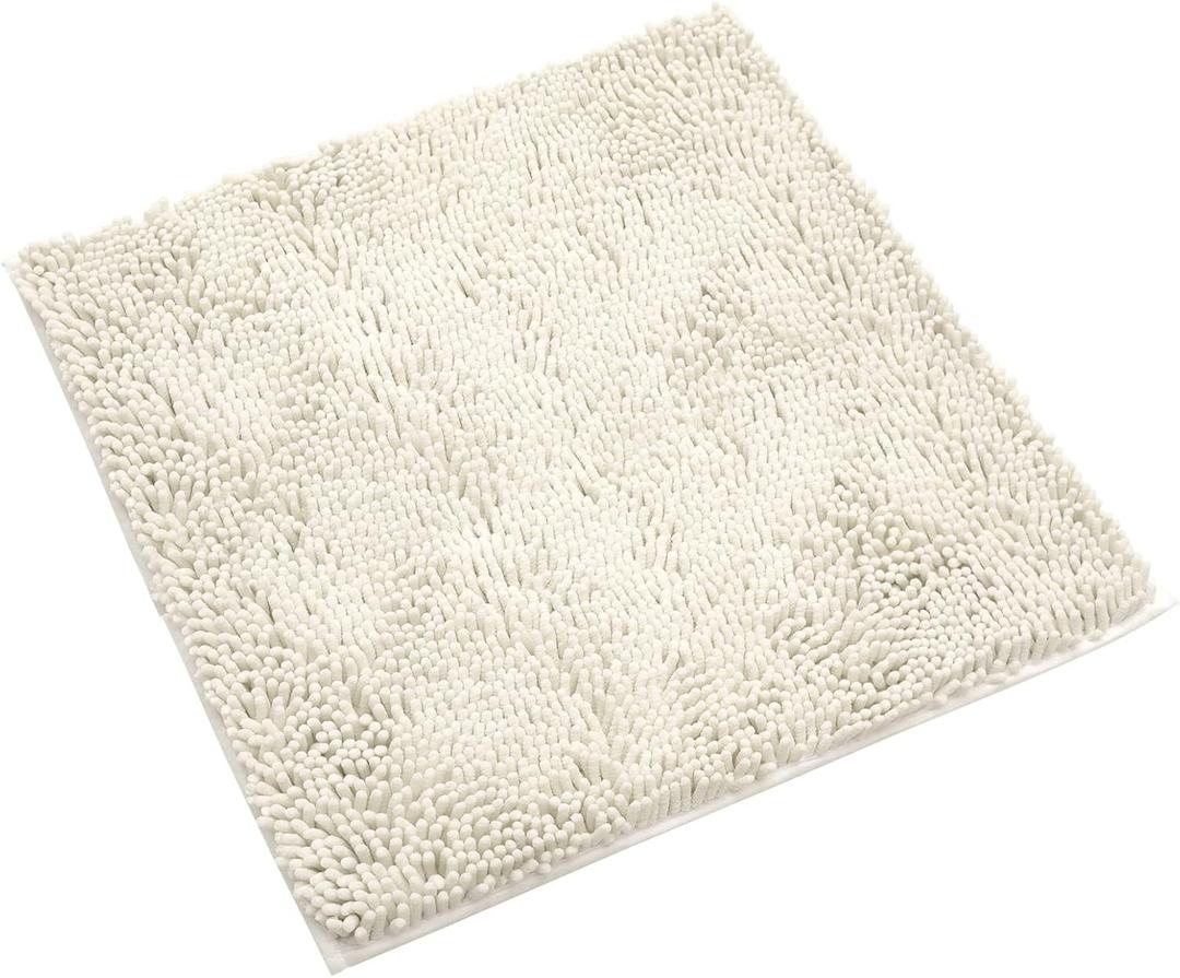 Non-Slip Bath Rug,Extra Soft Microfiber Bedroom Shag Carpet with Anti-Slip Backing,Water/Dust Absorbent Fast Dry Shower Mat,Sound Insulated Stairs Pad,Machine Washable (Ivory, 24 x 24 Inches)
