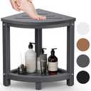 Shower Stool for Inside Shower, Corner Shower Bench Seat, HDPE Waterproof Shower Stool for Shaving Legs with Baffle Storage Shelf, Shower Seat/Foot Rest for Bathroom, Indoor/Outdoor Use, Grey