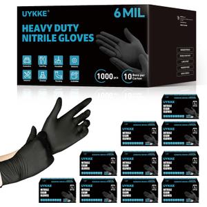 HEAVY DUTY 6 Mil Nitrile Black Gloves Disposable Latex Free Rubber Cleaning Mechanic Food Prep Tattoo Gloves 1000PCs (Large, Black-1000pcs(anti-slip Fingers))