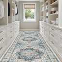 Madane 4x12 Wide Hallway Runners: Washable Runner Rug for Entryway Living Room Soft Vintage Non Slip Carpet Runner for Kitchen Dining Room Nursery Bedroom Thin Area Rug (Blue, 4x12ft)