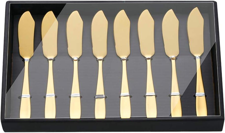 Buyer Star Butter Knives, 18/10 Stainless Steel 6.10 Inch Gold Cheese Spreader Knives Set in Black Gift Box, Dishwasher Safe, Set of 8