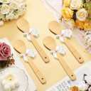 Jingmore 36 Set Bridal Shower Party Favors Bamboo Wooden Spoons with Bow and Tags Kitchen Utensils Wedding Favors Gift for Bridal Shower Prizes Guests Party Table Decoration(Gold Star,White Ribbon)