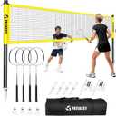 Badminton Set for Backyard, Outdoor Badminton Net with Anti-Sag Design, 4 Professional Badminton Rackets, 4 Shuttlecocks and Carry Bag for Lawn or Beach (Yellow)