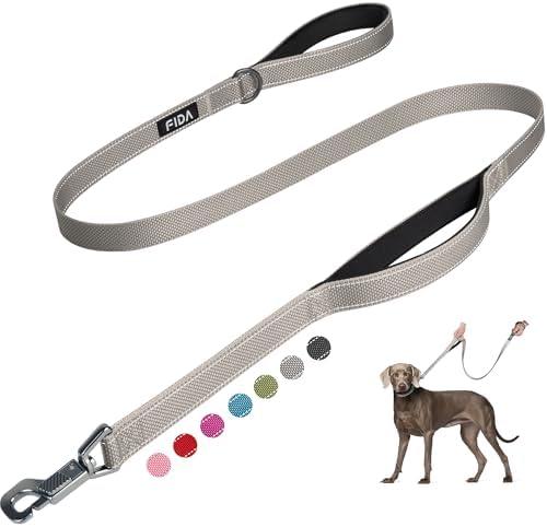 Fida 5 FT Heavy Duty Dog Leash with 2 Comfortable Padded Handles, Traffic Handle & Advanced Easy Snap Hook, Reflective Walking Lead for Large, Medium & Small Breed Dogs, Grey