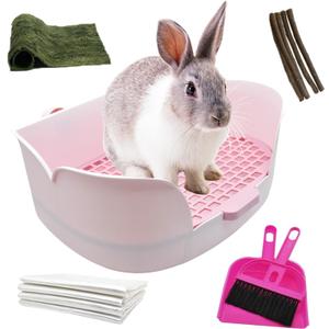 15.1"X11.0" Large Rabbit Litter Box,Plastic Square Rabbits Potty Trainer with Bigger Pan Bunny Corner Toilet Box with Small Animal Disposable Liner for Guinea Pigs Hamster Chinchilla(Purple)