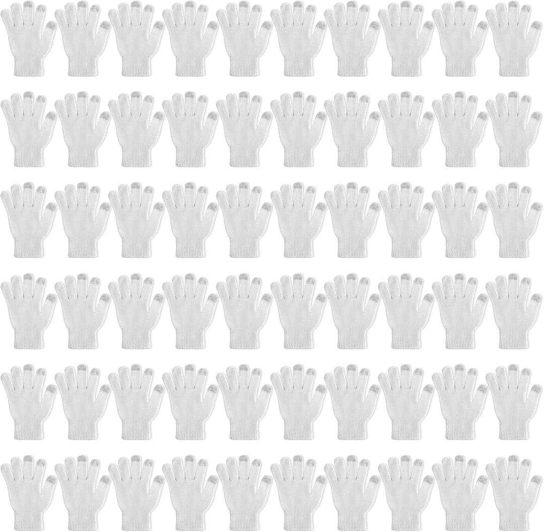 SATINIOR 60 Pairs Touchscreen Winter Gloves Bulk Stretchy Knitted Texting Gloves for Men Women (White Black Silver Wire)