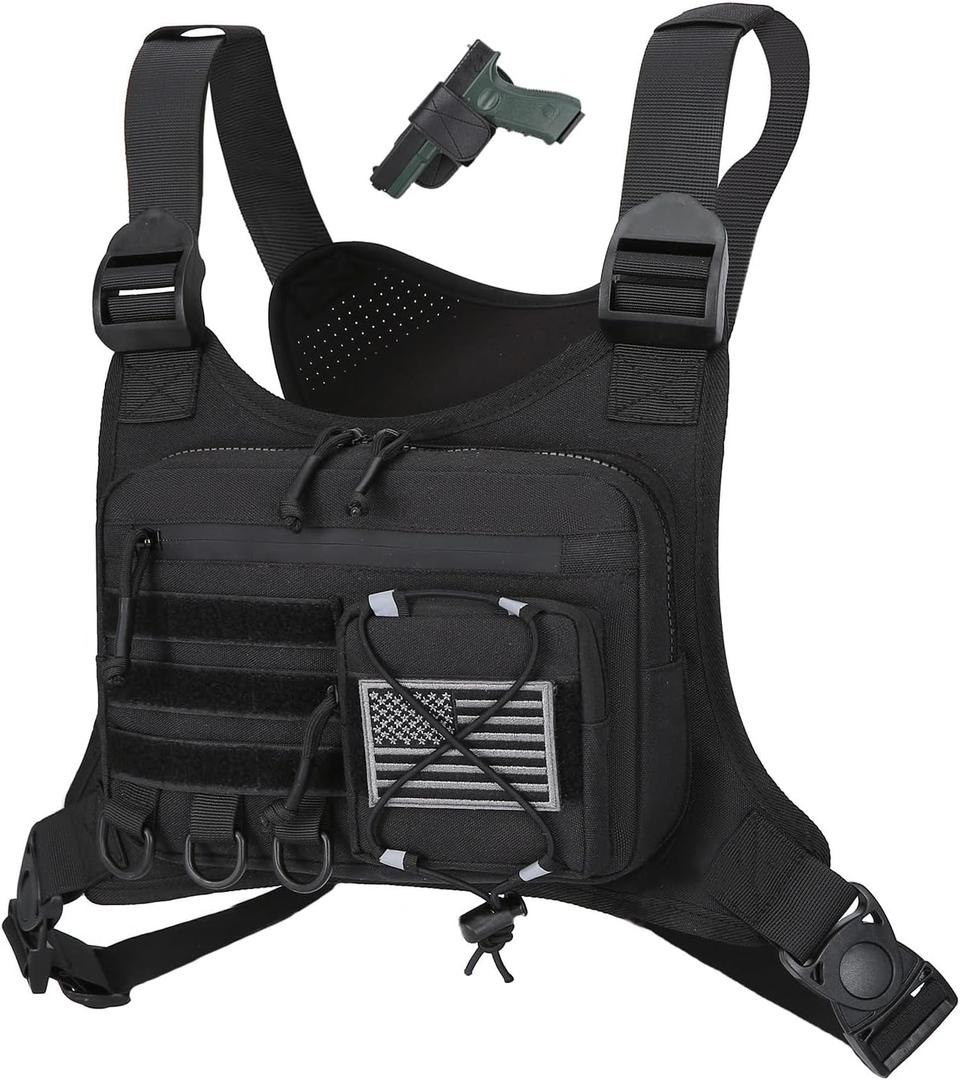 koculemi Outdoor Sports Chest Bag for Men, Chest Vest Holster Fits Most Pistols, EDC Travel Chest Pack for Running, Hiking (Black)