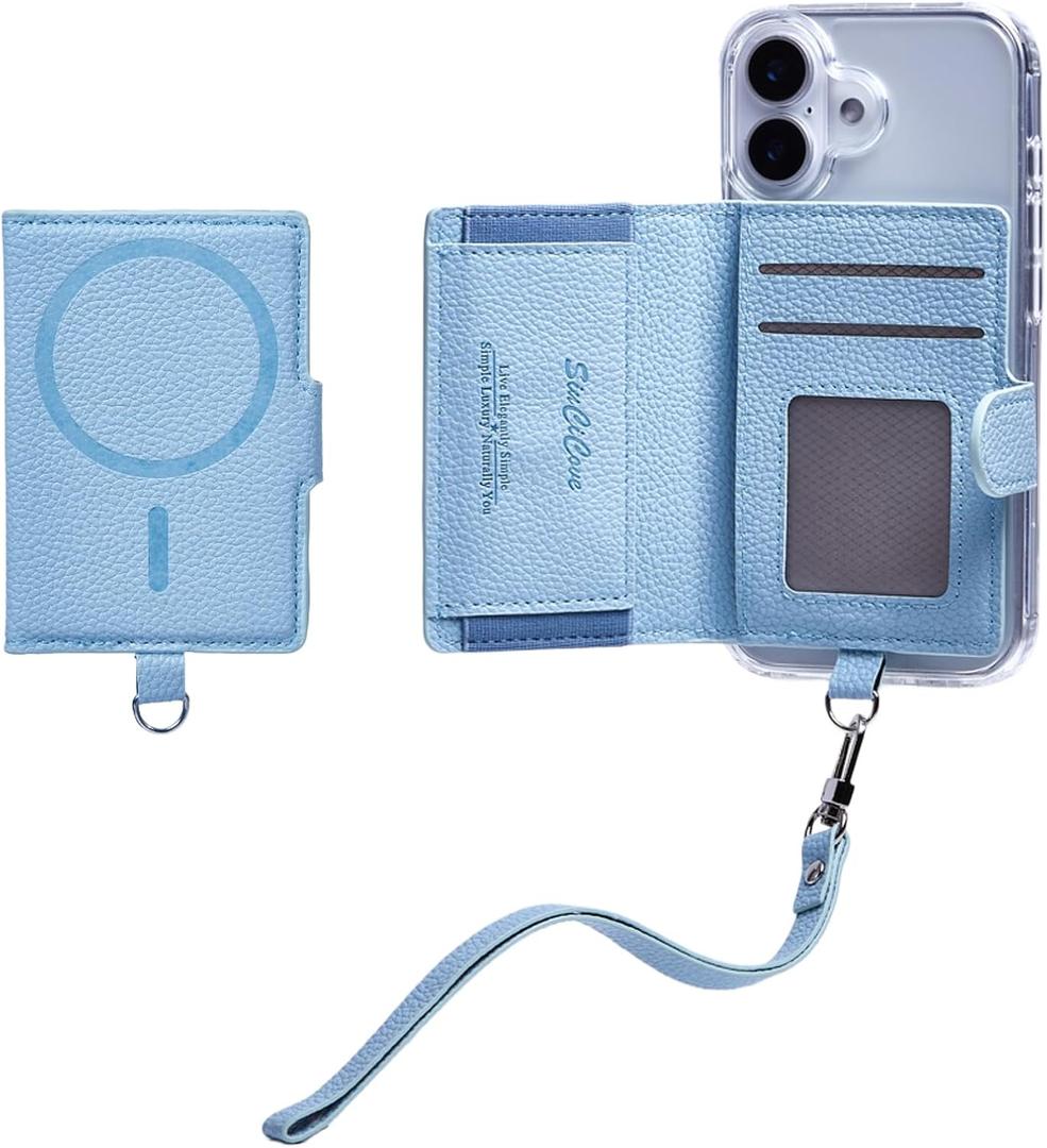 for MagSafe Wallet, Hand Wrist Strap Magnetic Wallet for iphone 17/16/15/14/13/12 Series,7+ Cards Holder,RFID Blocking-Blue