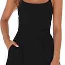 Womens Summer Rompers Ruched Sleeveless Short Jumpsuit (Black, L)