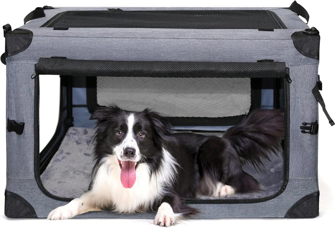 NEZUC Soft Collapsible Dog Crate - 24 Inch Portable Soft Sided Travel Dog Crates for Small Dogs, 4-Door Foldable Dog Carrier, Pet Kennel Indoor & Outdoor (Gray, 24.0" L x 17.0" W x 17.0" H) NEZUC Soft Collapsible Dog Crate - 24 Inch Portable Soft Sided Travel Dog Crates for Small Dogs, 4-Door Foldable Dog Carrier, Pet Kennel Indoor & Outdoor (Gray, 24.0" L x 17.0" W x 17.0" H)