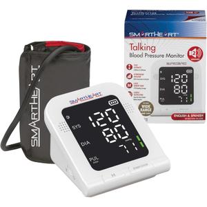 SmartHeart Blood Pressure Monitor | Wide-Range Upper Arm Cuff | Talking English Spanish Audible Instructions and Results | 199-Reading Memory