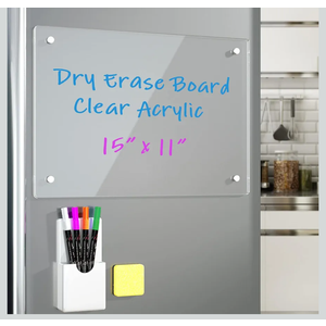 Acrylic Note Board Refrigerator Dry Erase Board Magnetic Clear 15”x11 Includes 4 Dry Erase Markers