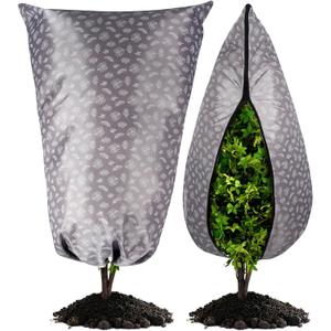 DOUBFIVSY 2 Packs Plant Covers Freeze Protection, 3 Layers Frost Covers with Zipper Drawstring(31.5" x 47.3"), 2.5oz/yd Reusable Frost Bags for Outdoor Winter Frost Cold Weather Shrubs Trees Jacket