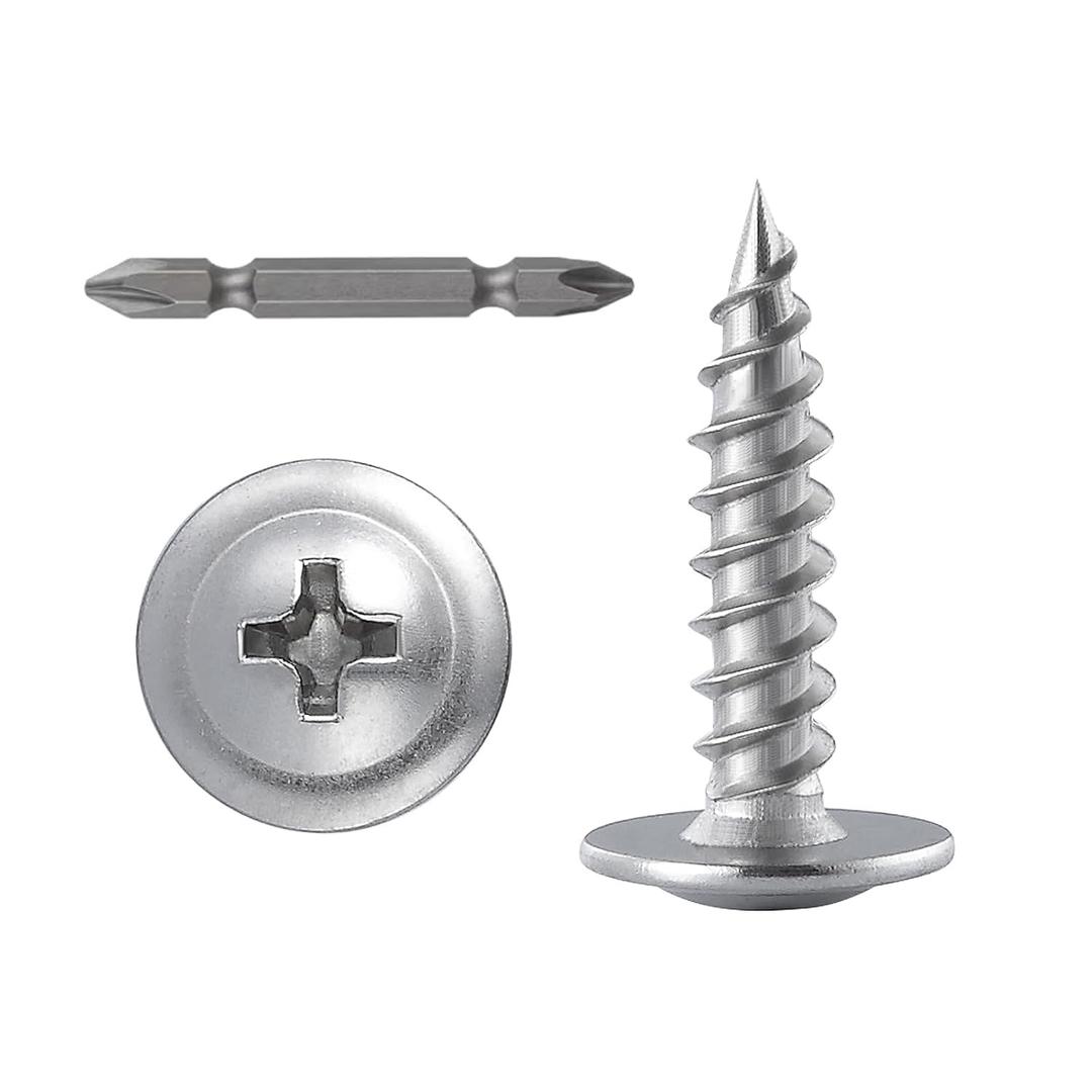 (300 pcs)#83/4" Phillips Truss Head Wood Screws Stainless Steel 410 Quick Metal Self Tapping (Silver)