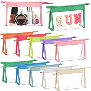 Chunful 7 Pieces Clear Makeup Bags PVC Zipper Pouches Nylon Makeup Bag Travel Toiletry Zipper Cosmetic Organizer Pouch for Women