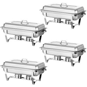 Chafing Dish Buffet Set 4 Pack 8QT Stainless Steel Food Warmer Chafer Complete Set with Water Pan, Chafing Fuel Holder for Party Catering
