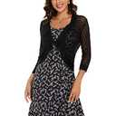 Women's 3/4 Sleeve Tie Open Front Bolero Shrug Lightweight Knit Hollow Out Cropped Cardigan, Black, XL