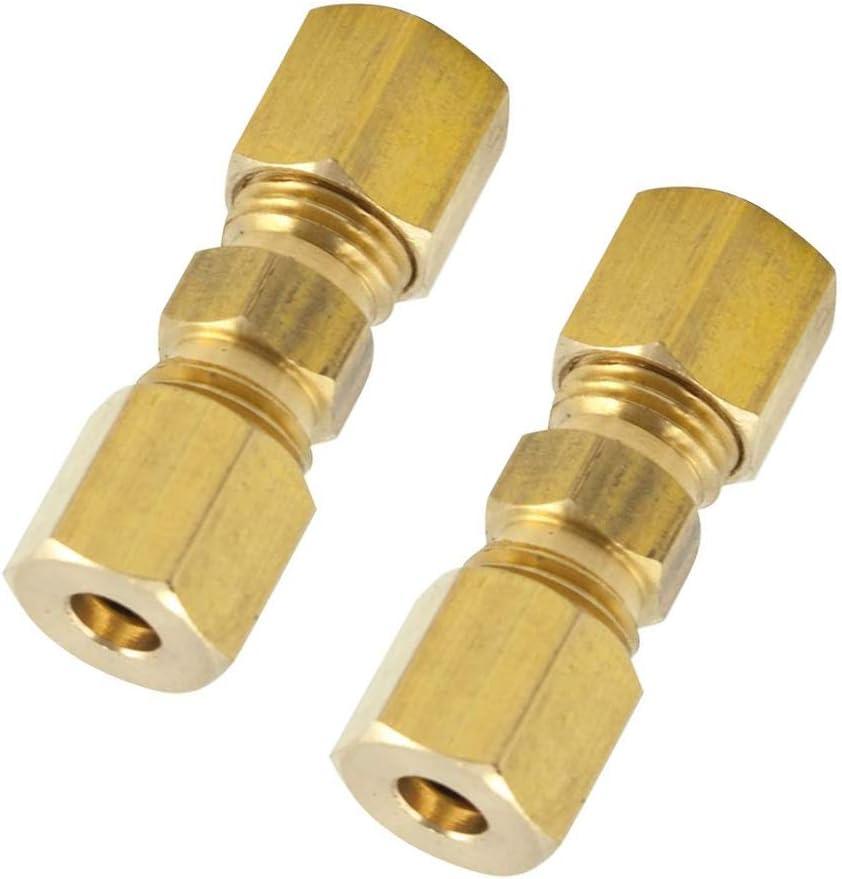 Legines Pack of 2 Compression Brass Tube Fitting, Union, 1/2" Tube OD x 1/2" Tube OD