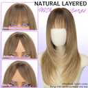 AISI HAIR Beginner Friendly Wigs Ombre Blonde Wig with Bangs for Women, Middle Length NaturalLayered Straight Wig for Daily Party