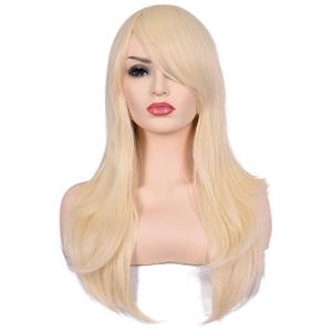 morvally 23 inches Long Curly Wig Big Wave Heat Resistant Synthetic Hair with Bangs for Cosplay Costume Halloween Party (613# Light Blonde)