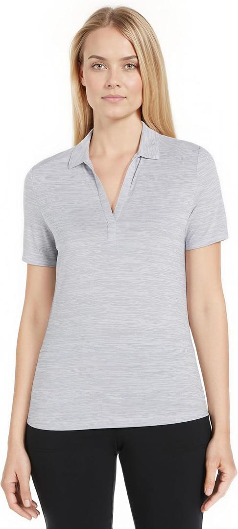 Callaway Womens Broken Stripe Ladies Golf Polo Shirt Moisture Wicking Fabric (Gray, M)