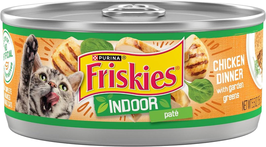 Purina Friskies Indoor Cat Food Pate Chicken Dinner With Garden Greens - (Pack of 24) 5.5 Oz. Cans, BB Date 02/2026