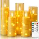 Homemory Flameless LED Candle with Embedded Star String Lights, Fake Candles with Remote Control & Timer, Battery Operated Candles, Amber, Set of 5 (5pcs, D2.2"x H5"5"6"7"8")