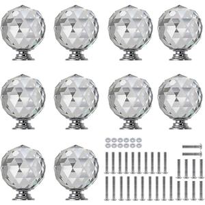 10 Pcs 30mm Round Diamond Crystal Cabinet Knobs Drawer Pull Handle Kitchen Door Wardrobe Hardware Used for Cabinet, Drawer,Dresser, Cupboard,Wardrpbe Furniture with 3 Kinds of Screws
