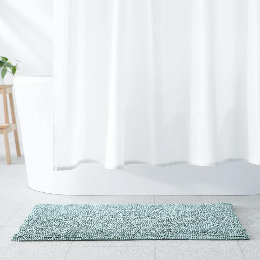 Amazon Basics Bathroom Rugs, Extra Soft Absorbent Shag Bath Rugs, Non-Slip, Quick Drying, Machine Washable, Plush Comfort for Bathroom Floor, Tub and Shower, 21" x 34", Seafoam Green