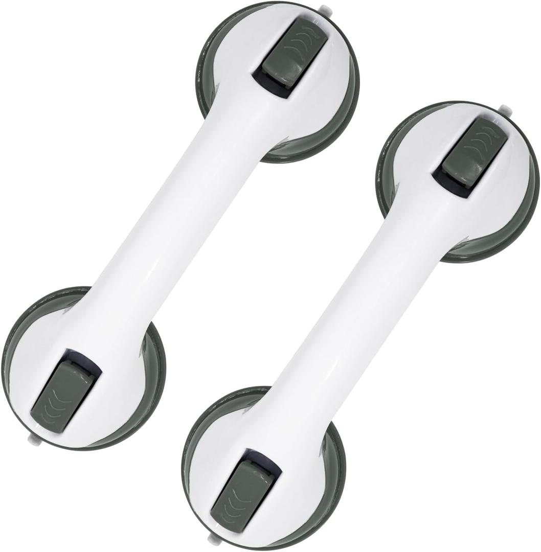 2-Pack Grab Bars for Bathtubs and Showers, 12 inch Shower Handle Suction Shower Bar, Safety Bars for Shower Chair, Bathroom Grab Bar for SeniorNo Drilling Removable (Green, 12 inch)