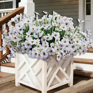 20 Bundles Artificial Flowers for Outdoors, UV Resistant Fake Flowers with Plastic Plants For Outside, Faux Silk Flowers for Planter outdoor, Fake Realistic Flower for Planters Window Box Decor-White