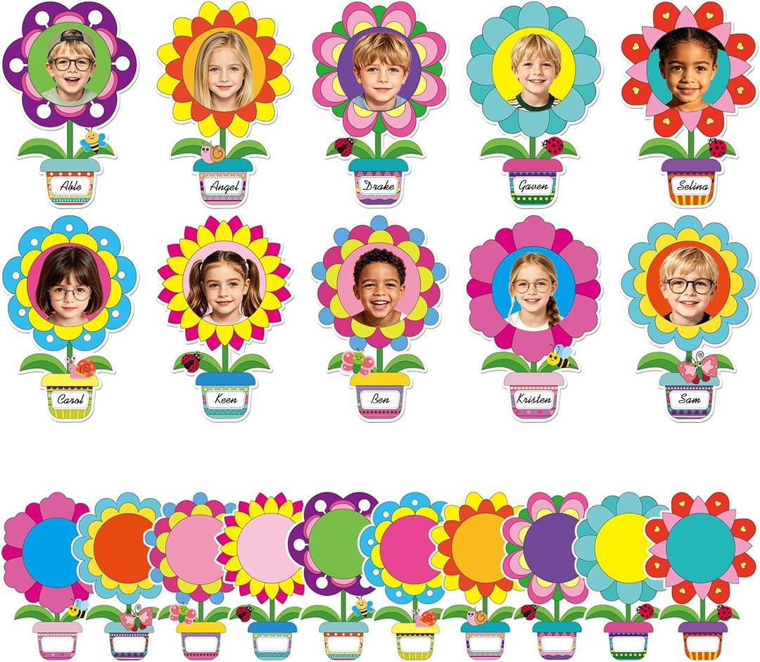 80Pcs Flower Pot Bulletin Board Decorations,Spring Theme Colored Plant Pot Cut-Outs Classroom Decor for Boy Girl DIY Photo Craft Kindergarten School Wall