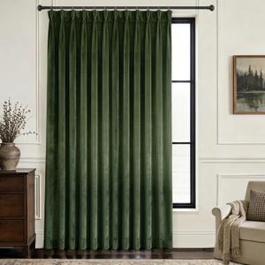 Olive Green Luxury Velvet Curtains Extra Wide Thermal Insulated Blackout Pinch Pleat Curtains 96 Inches Long Room Darkening Drapes with Hooks for Living Room Bedroom Set of 1 Panels 80 x 96