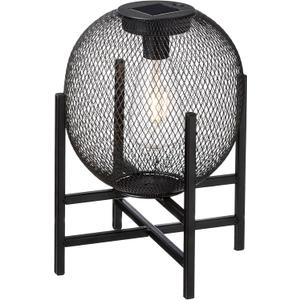 Outdoor Solar Powered Lantern Black Mesh Sphere Solar Light with Stand Waterproof Modern Decorative Warm Yellow Solar Lantern for Patio/ Garden/ Deck
