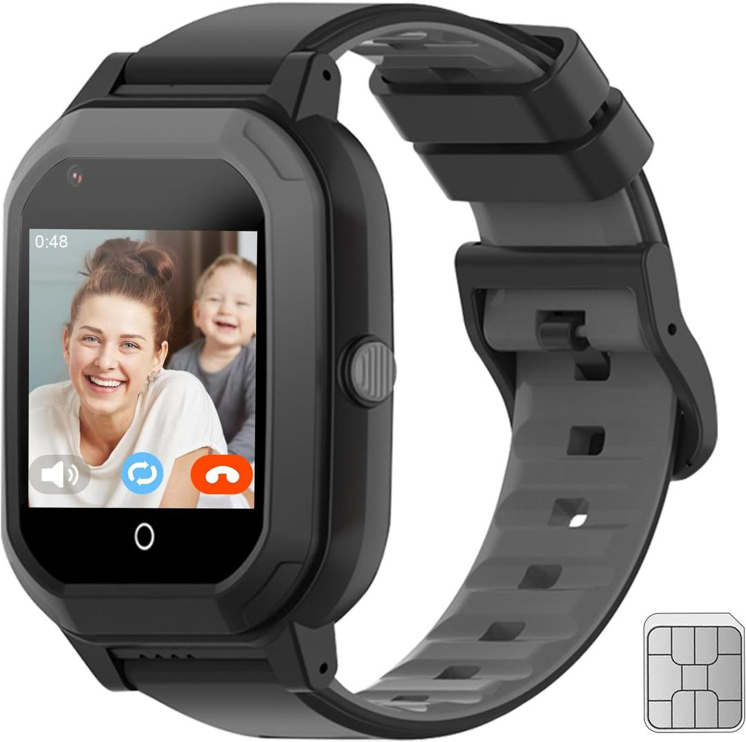 Wonlex GPS Smart Watch for Kids, 4G Smartwatch with SIM Card, 1.4" Phone Watch with Video Calls, Voice Chat, SOS, Camera, Pedometer, Alarm, Games for Boys Girls Aged 3-12 Years Old (black)