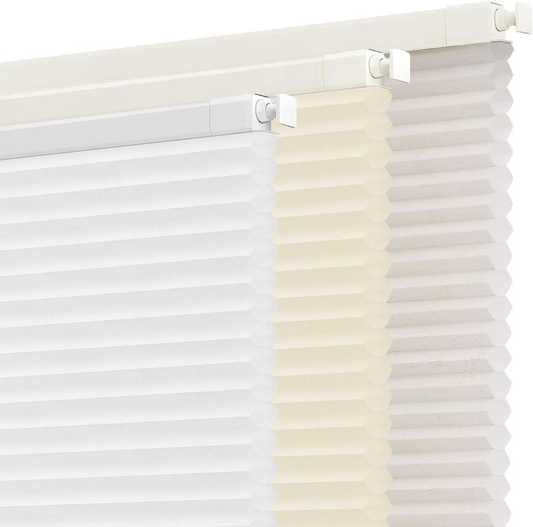 SUNOFF Cordless No Drill Light Filter Cellular Shades, 34" W x 64" H, White