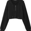 Hilinker Womens Casual Cropped Hoodies Half Zip Sweatshirt Long Sleeve Pullover Tops Black Small