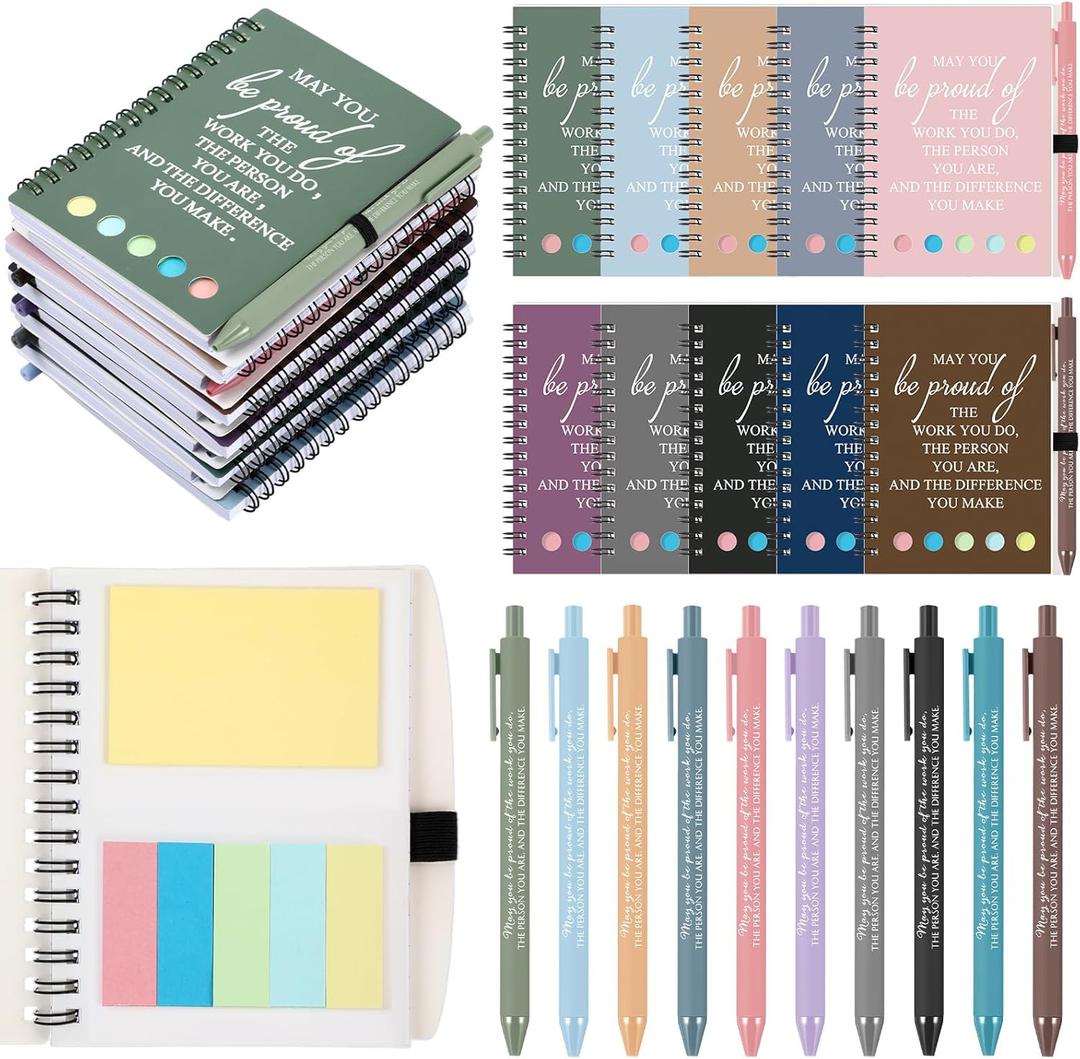 30 Set Employee Appreciation Gift May You Be Proud of The Work You Do Spiral Notebook Journal with Sticky Note Notepad Motivational Ballpoint Pen Bulk for Teacher(Vivid Color)