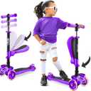 Hurtle 3-Wheeled Scooter for Kids - Wheel LED Lights, Adjustable Lean-to-Steer Handlebar, and Foldable Seat - Sit or Stand Ride with Brake for Boys and Girls Ages 1-14 Years Old (Pink)