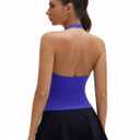 SUUKSESS Women Halter Tank Tops Deep V Neck Wrap Workout Crop Tank Top Padded Sports Bra Gym Camisole (Klein Blue, M) (Blue, M)