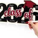 Qunclay Class of 2026 Wood Signs Graduation Party Decorations 2026 Congrats Grad Sign Wooden Signature Board with Pen Graduation Photo Booth Prop for High School College Grad Party Supplies(Dark Red)